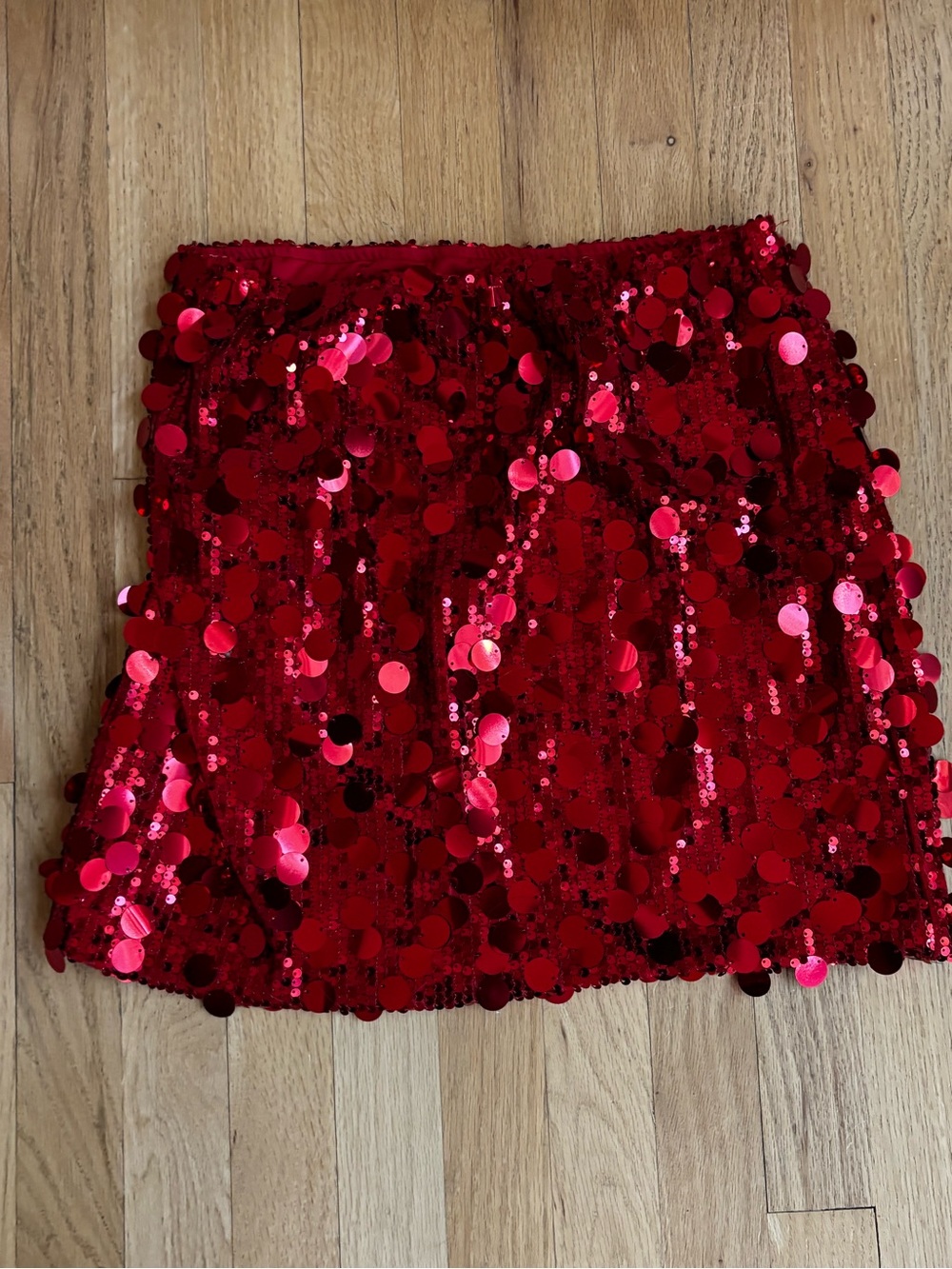 Red Sequin Mini Skirt - Sparkling Party Style LARGE